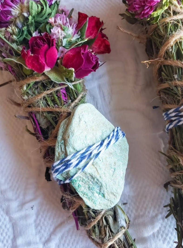 Fuchsite, Rosemary, Sage and Lavender Smudge Stick