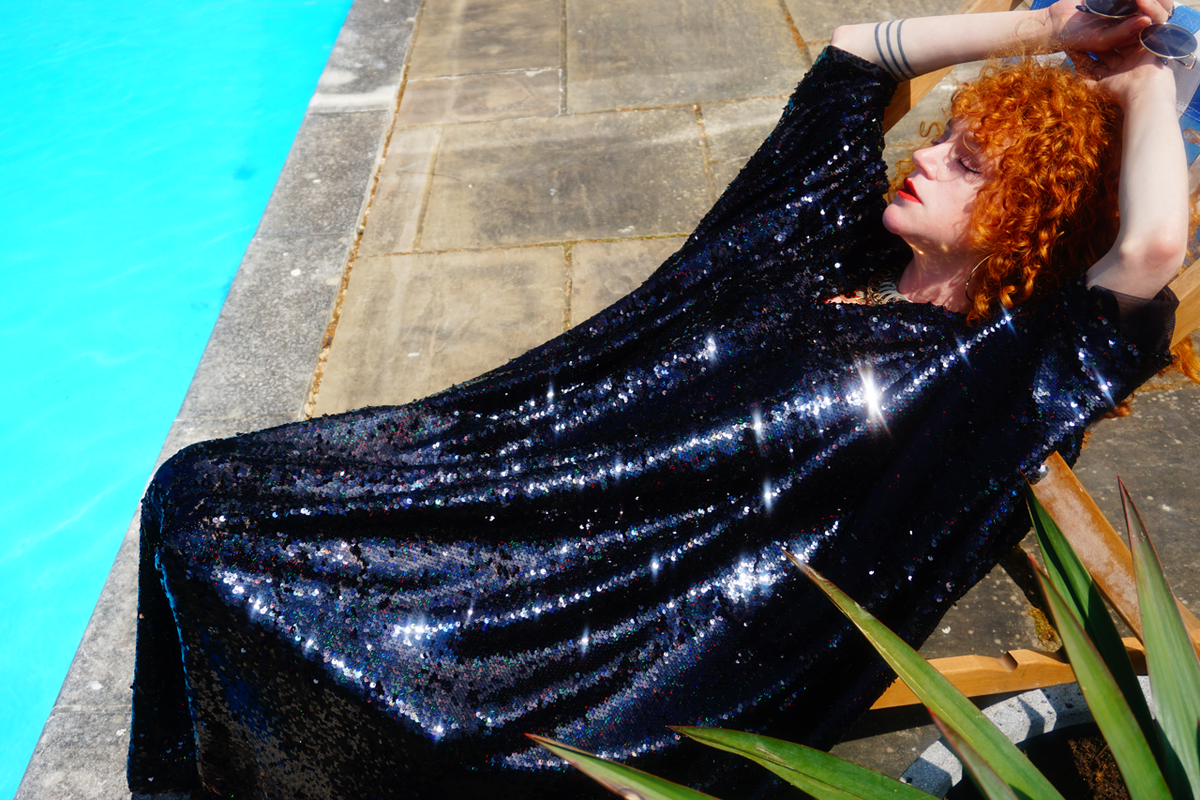 Petrol Black Holographic Sequin Maxi Kaftan Gown / Kimono Robe
