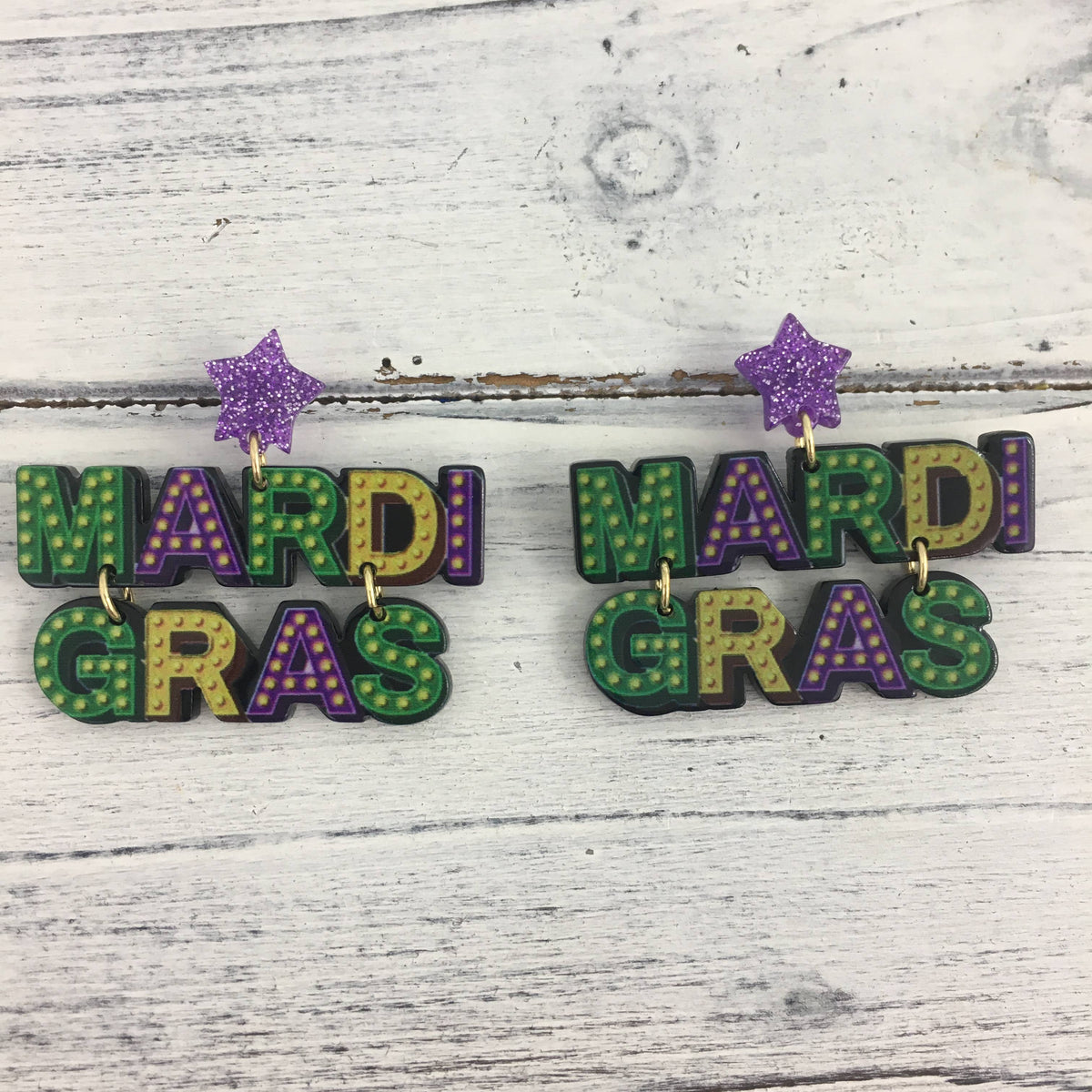 Mardi Gras letters pop art post earrings