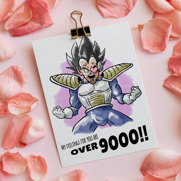 "Over 9000" - Anime Meme Inspired Valentines Love Card