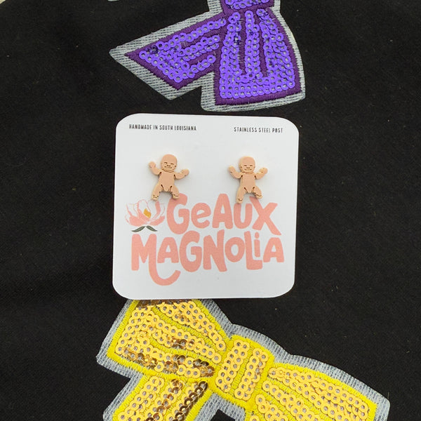 King Cake Baby Mardi Gras Stud Earrings
