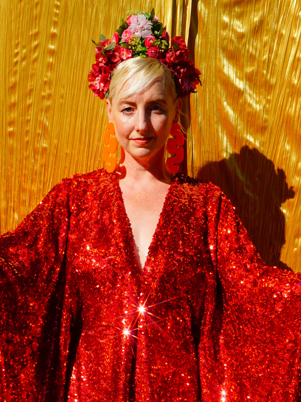 Red Holographic Sequin Maxi Kaftan Gown / Kimono Robe