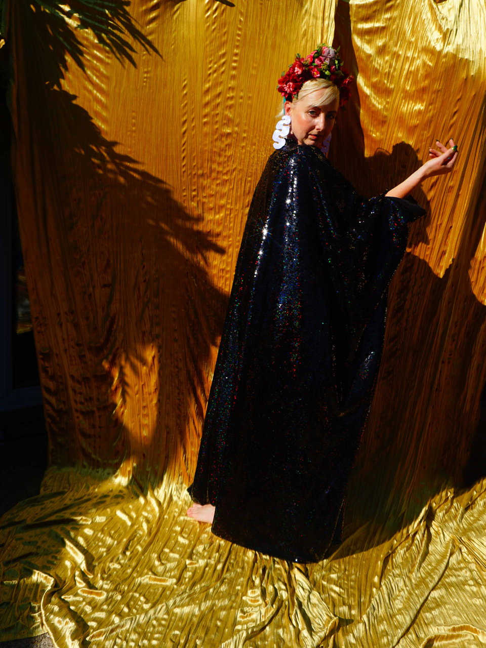 Petrol Black Holographic Sequin Maxi Kaftan Gown / Kimono Robe