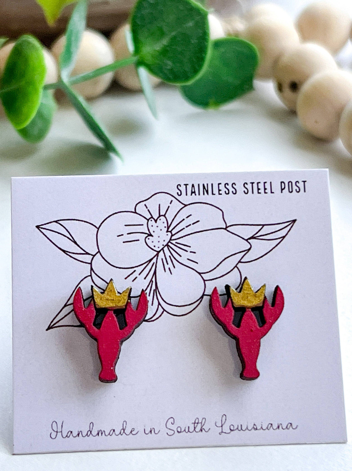 Louisiana Crawfish Queen Stud Earrings