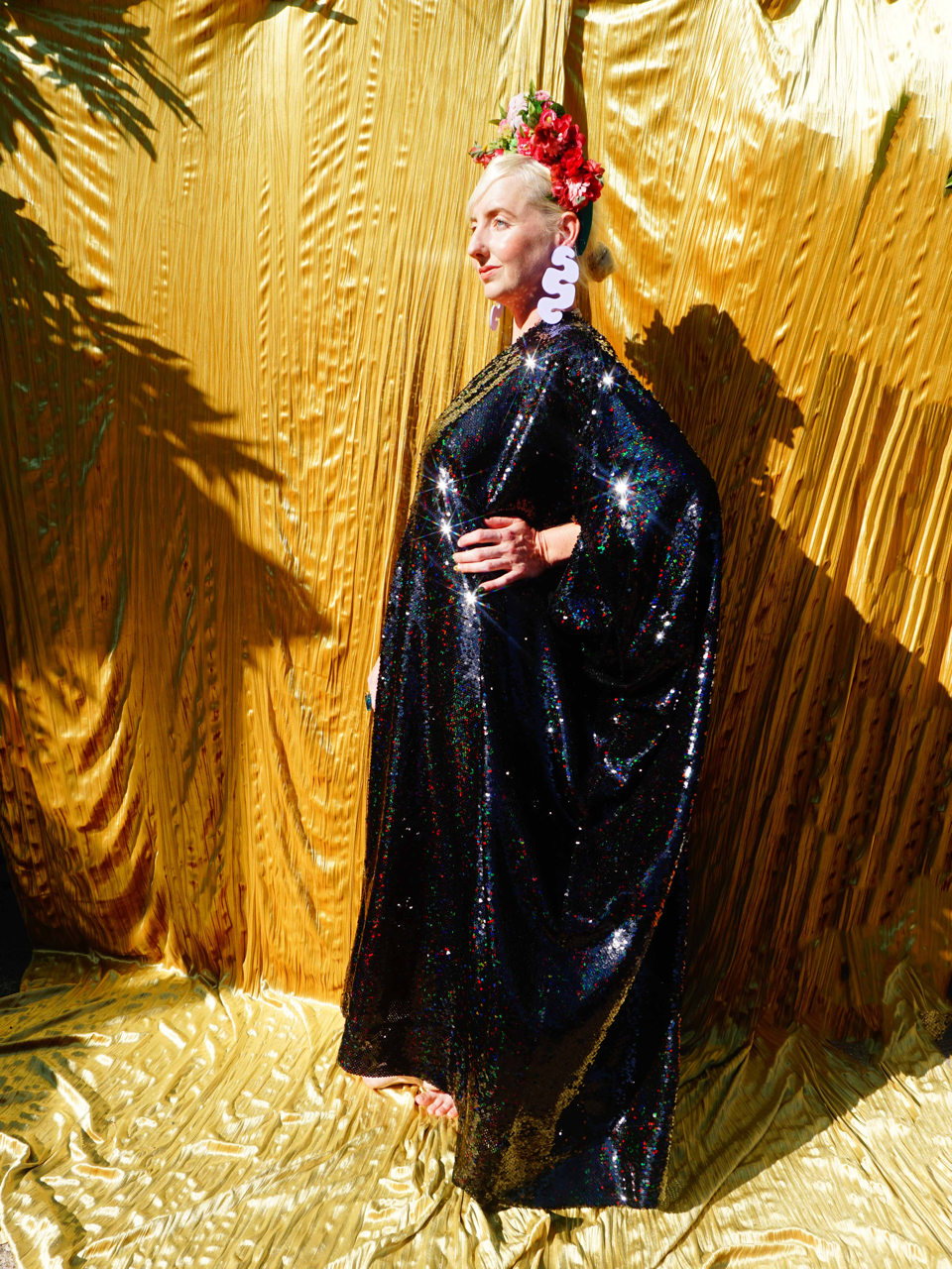 Petrol Black Holographic Sequin Maxi Kaftan Gown / Kimono Robe