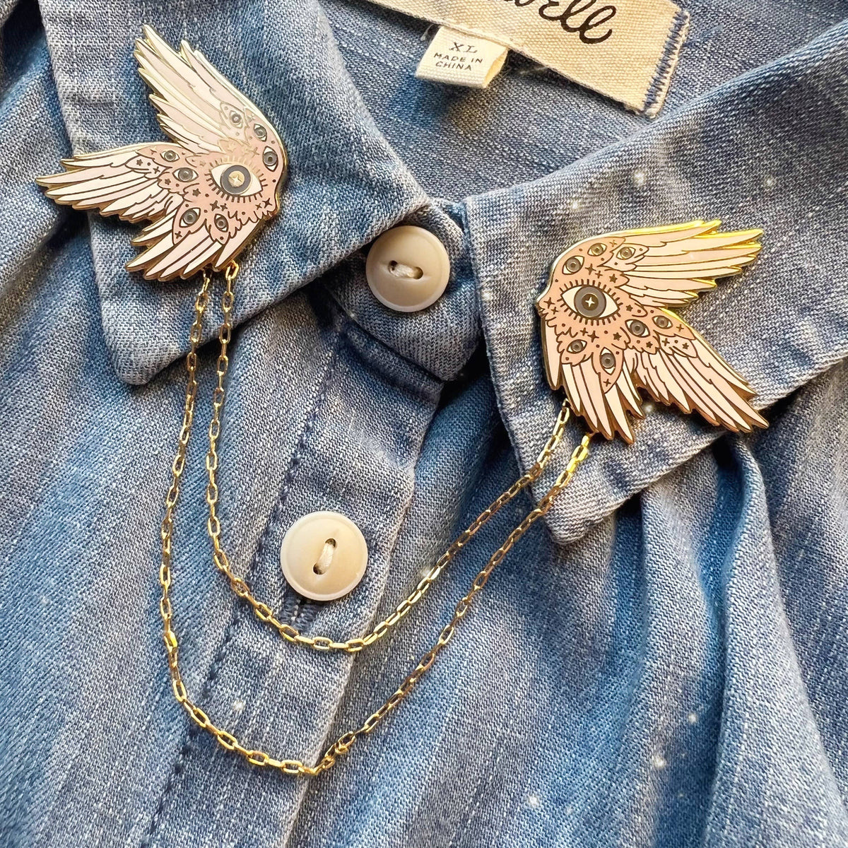 Angel Wing S/2 Enamel Pins w/Chain