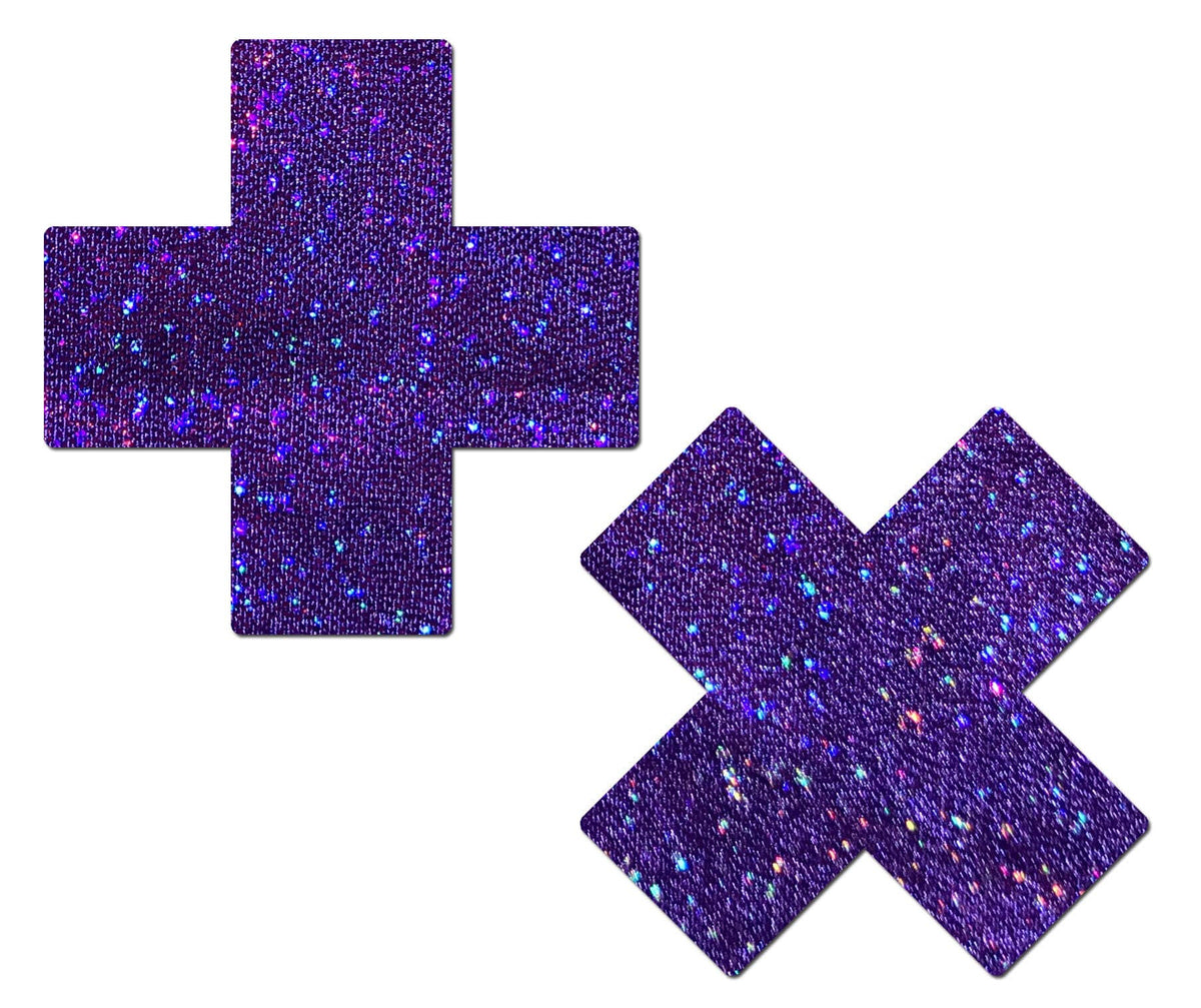 Plus X: Glitter Purple Cross Nipple Pasties by Pastease®