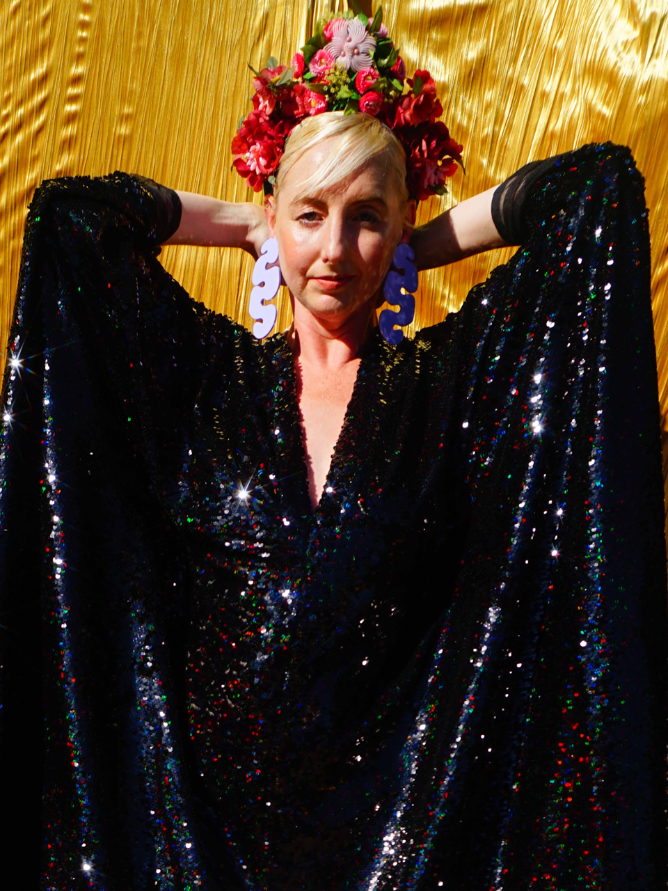 Petrol Black Holographic Sequin Maxi Kaftan Gown / Kimono Robe