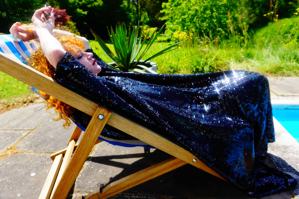 Petrol Black Holographic Sequin Maxi Kaftan Gown / Kimono Robe