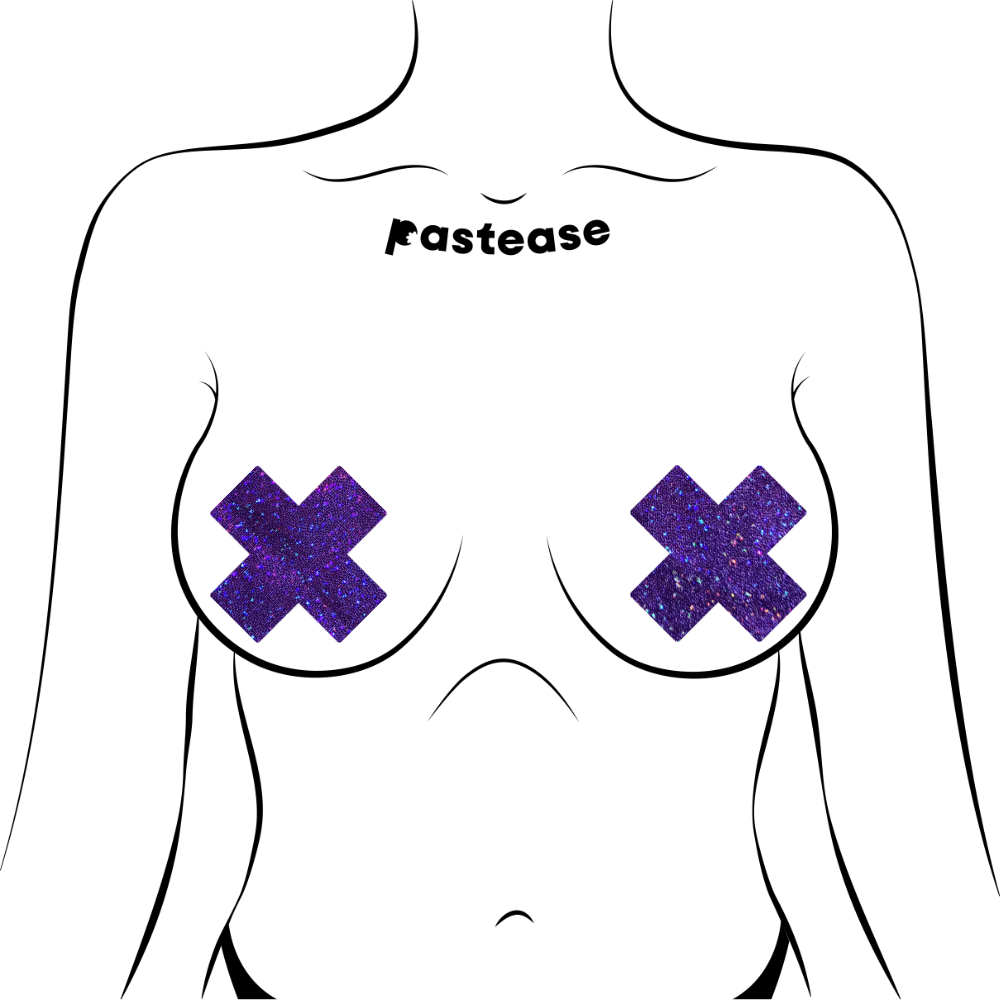 Plus X: Glitter Purple Cross Nipple Pasties by Pastease®