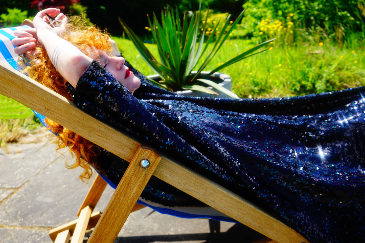 Petrol Black Holographic Sequin Maxi Kaftan Gown / Kimono Robe