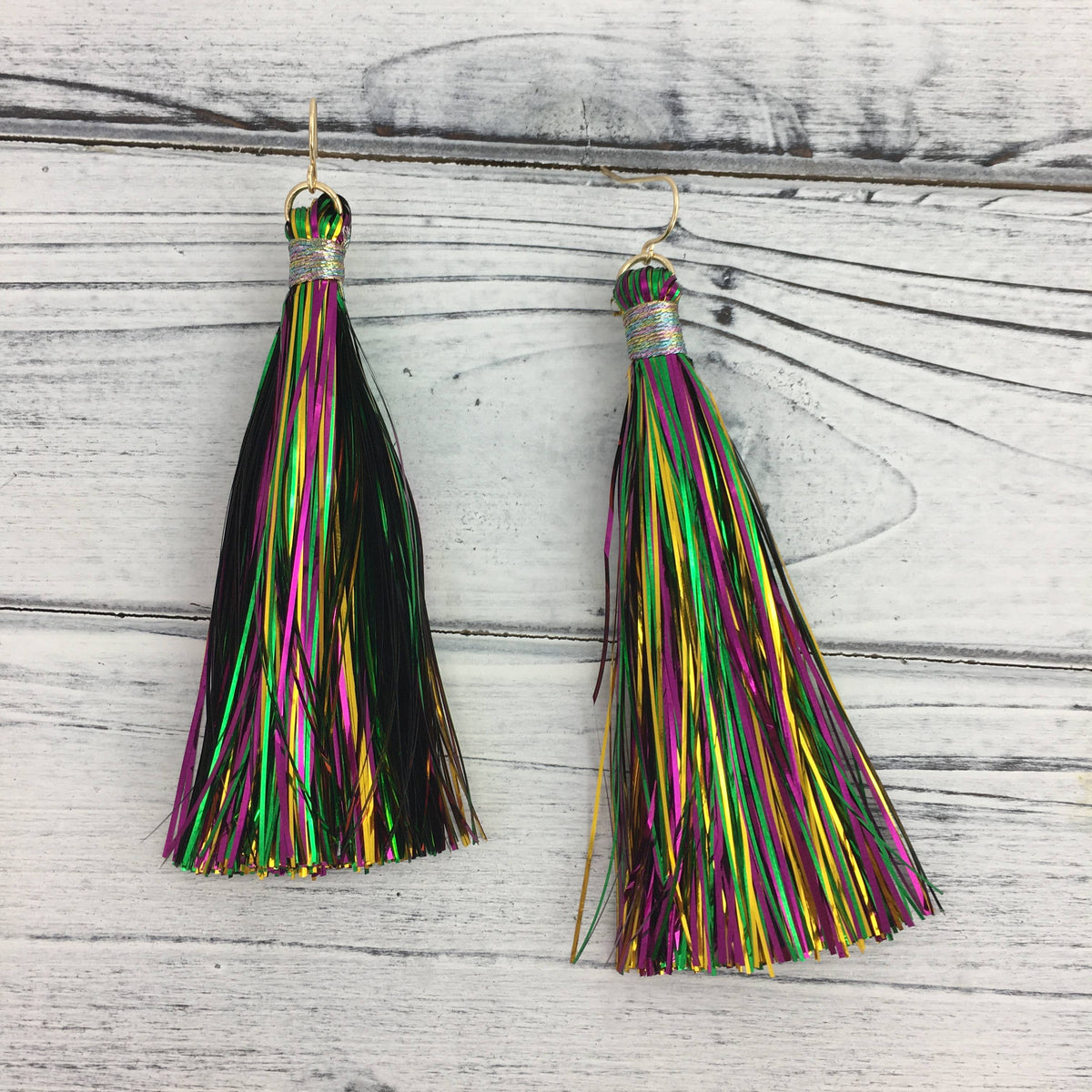 Mardi Gras tinsel earrings