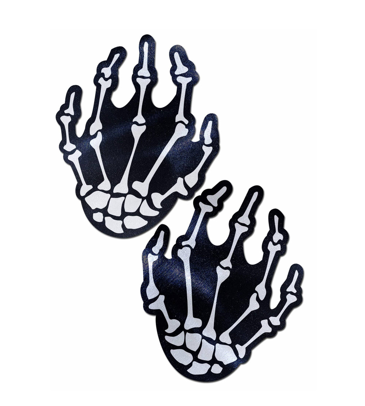 White Boney Skeleton Hands on Black Nipple Pasties