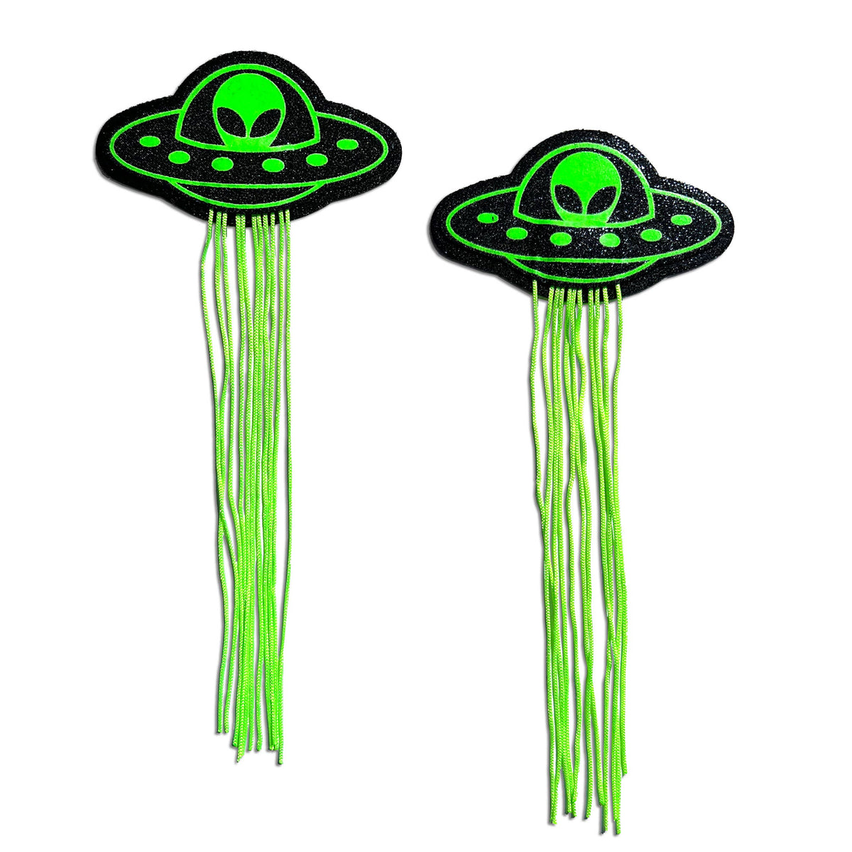 Tassel UFO Alien Glow-in-the-Dark Neon Green & Black Pasties