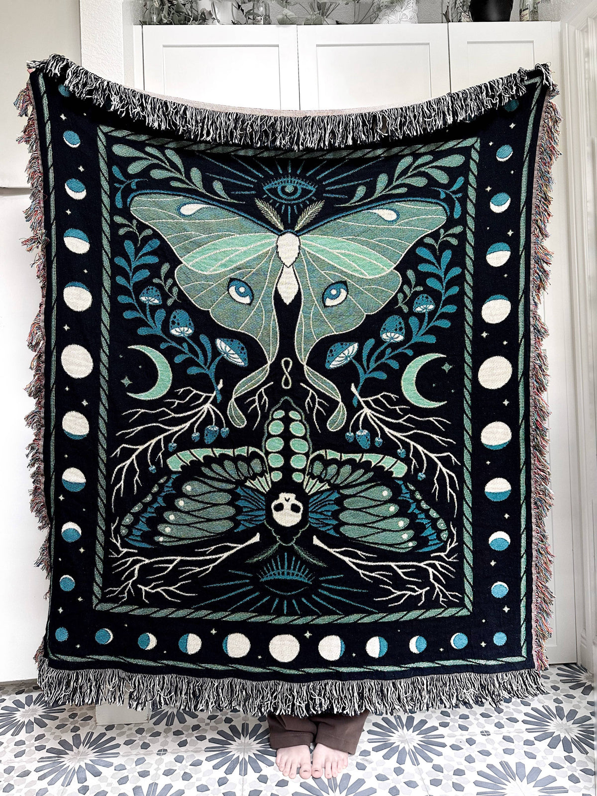 Moths Woven Throw Blanket | moons | mushrooms | witchy