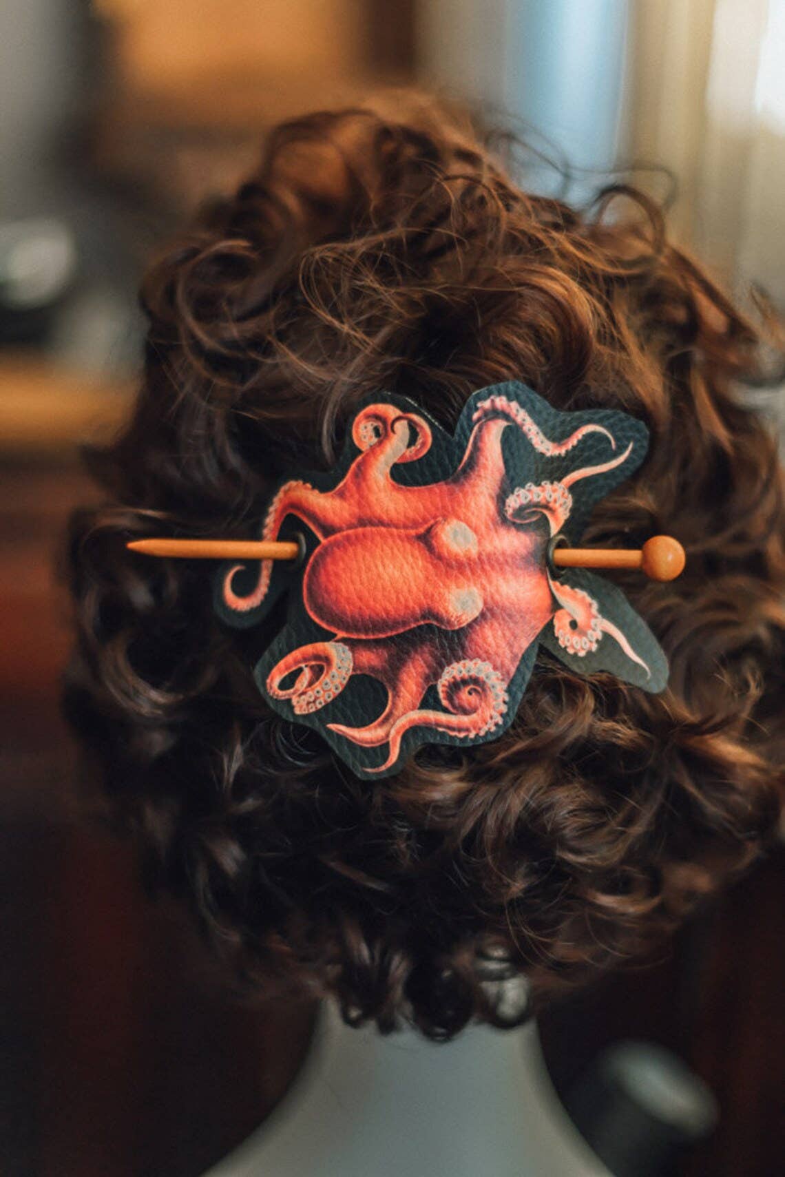 Steampunk Cthulhu Octopus Hair Barrette Vegan Leather Gothic