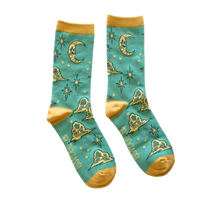 Vintage Skull Moon Socks in Teal