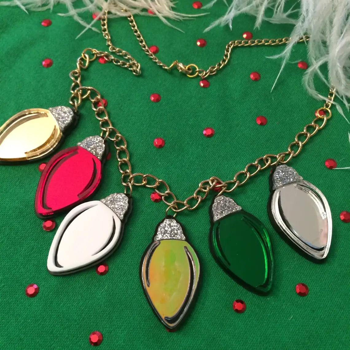 Christmas Lights Holiday Arcylic Charm Necklace