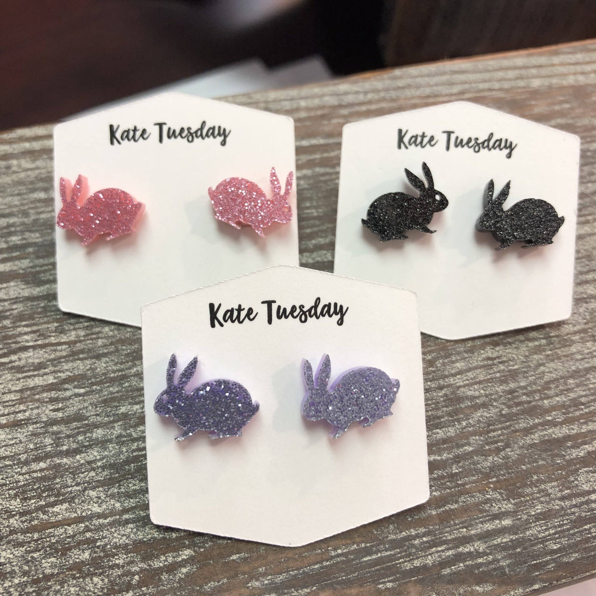 Glitter Bunny Rabbit Stud Earrings Easter Lavender