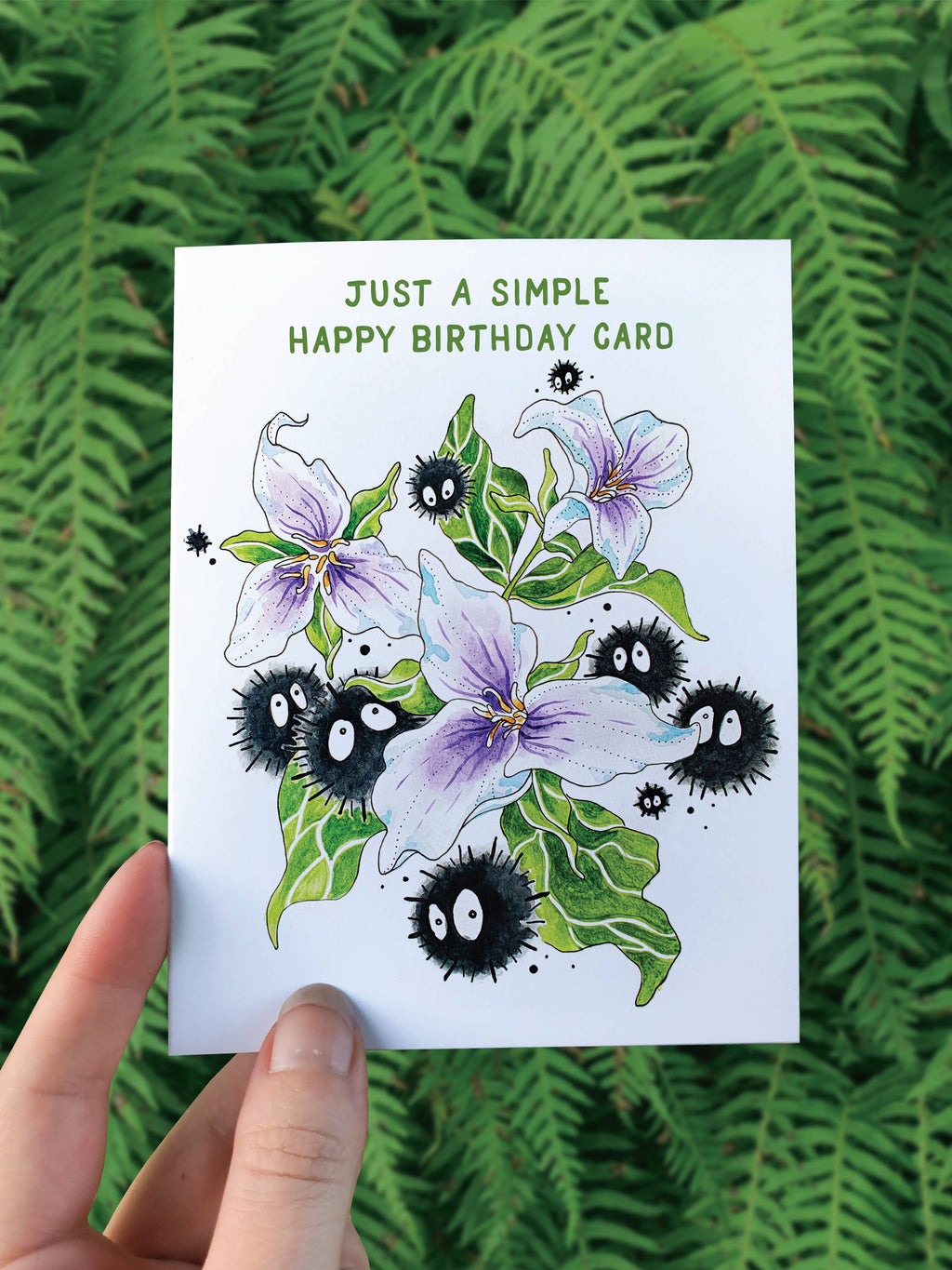 Soot Sprite - Birthday Card - Ghibli Magic PNW Trillium Art
