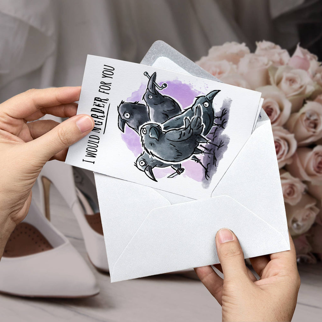 "Murder for You" Dark Funny Crow Love Valentine Wedding Card
