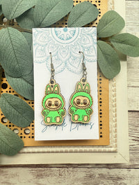 Labubu inspired monster style hand painted  wood earrings
