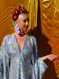 Silver Metallic Holographic/  Sequin Kaftan Gown / Dress