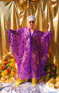 Desert Amethyst Lace Sequin V-Neck Kaftan Gown