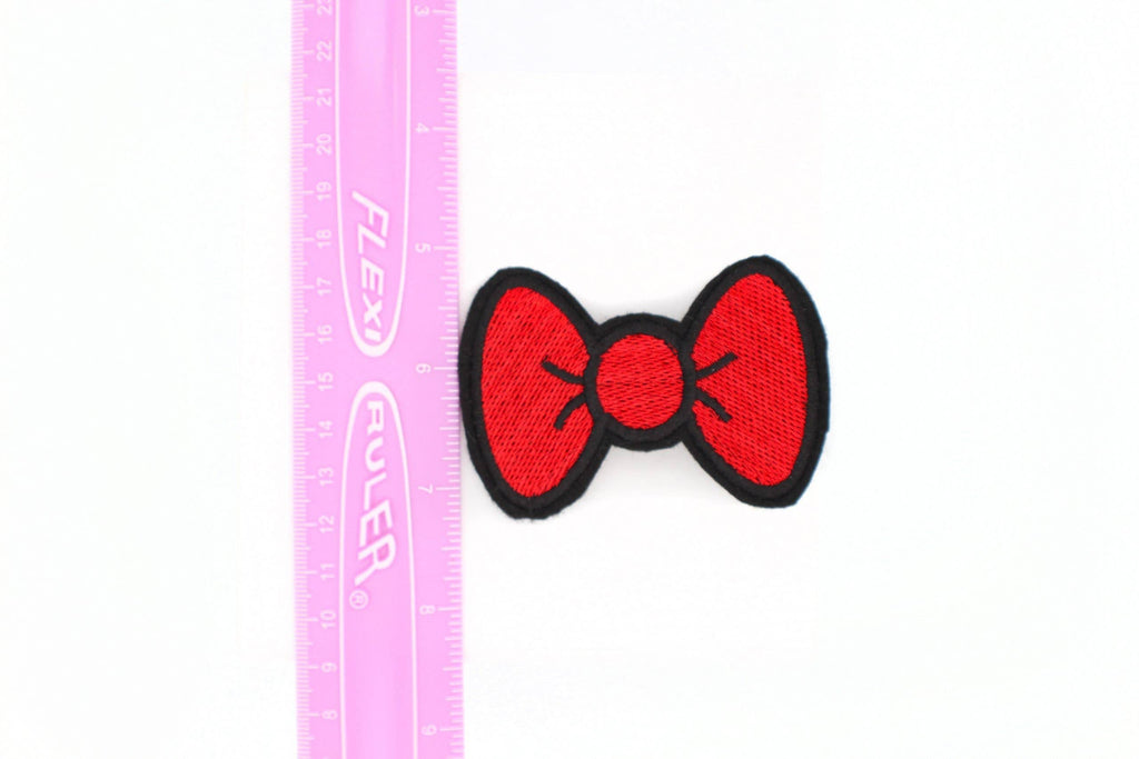 Red Anime Hair Bows, Kawaii Embroidered Cartoon Style