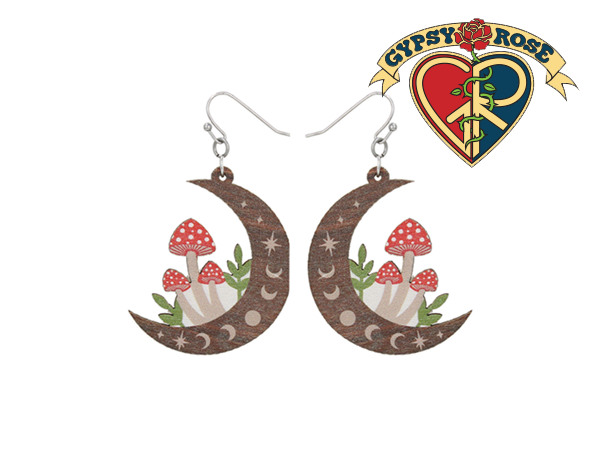 Natural Mystic Wood Mushroom Moon Earrings