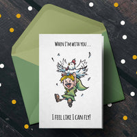 "I Can Fly" - Elf Hero Birthday Valentine Card for Gamer