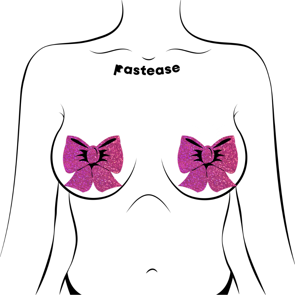 Bow: Hot Pink Glitter Bows Nipple Pasties by Pastease®