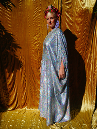 Silver Metallic Holographic/  Sequin Kaftan Gown / Dress