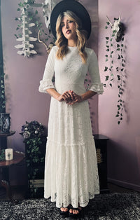 Mina - Ivory Floral Lace Bride of the Vampire Maxi Dress  - READY TO SHIP