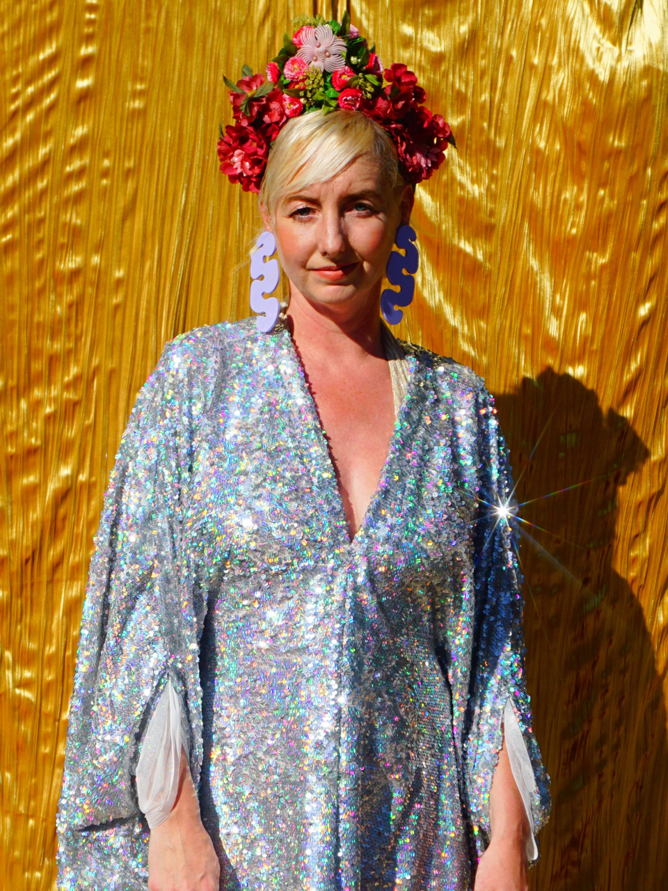 Silver Metallic Holographic/  Sequin Kaftan Gown / Dress