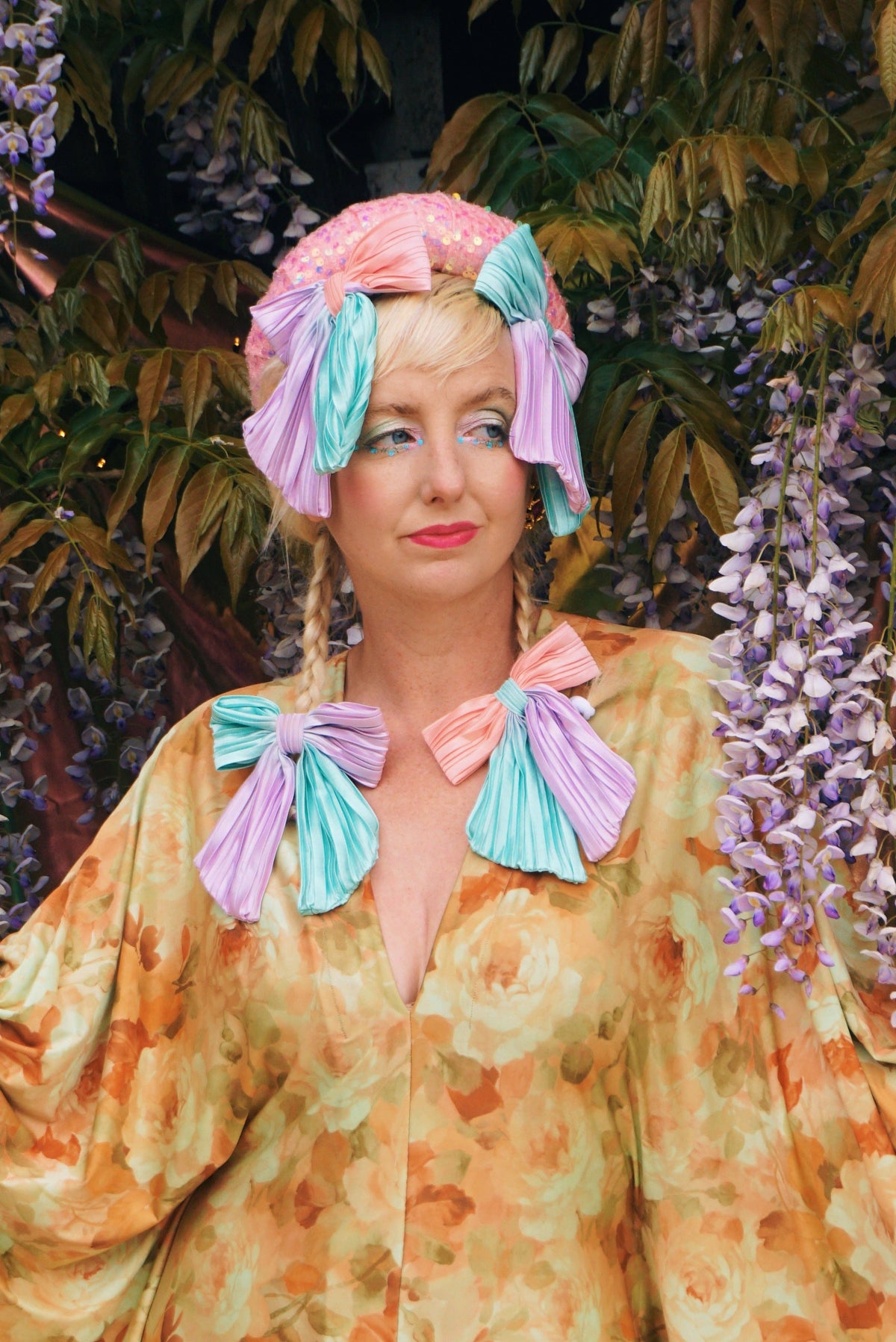 Amber Floral Print V-Neck Kaftan Gown