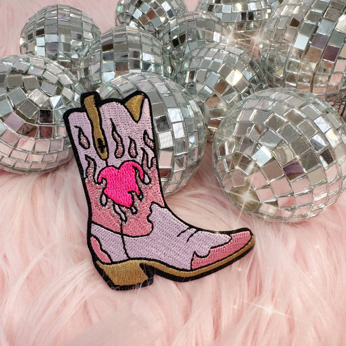 Burning Love Cowgirl Boot Patch, Pink or Lilac