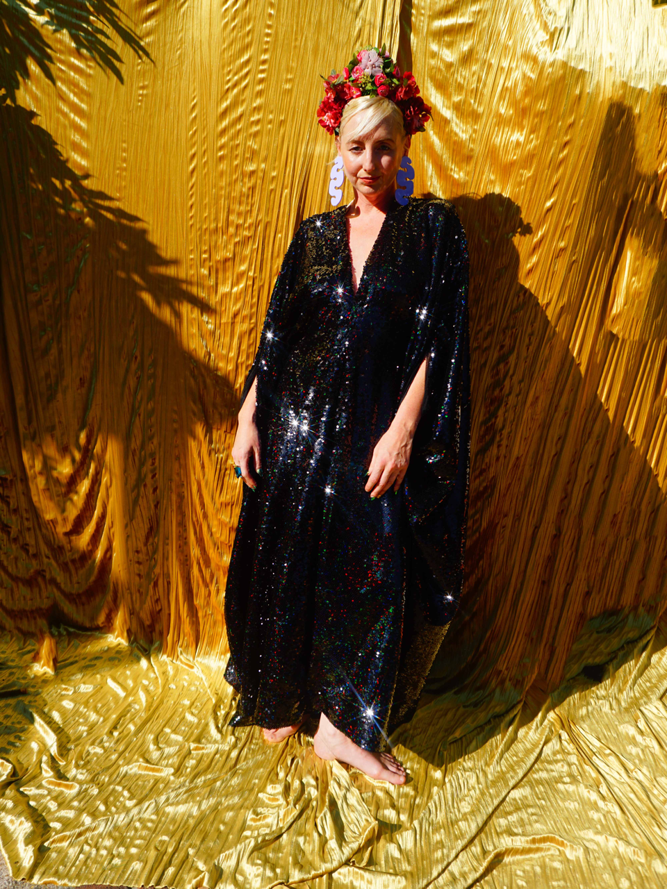 Petrol Black Holographic Sequin Maxi Kaftan Gown / Kimono Robe