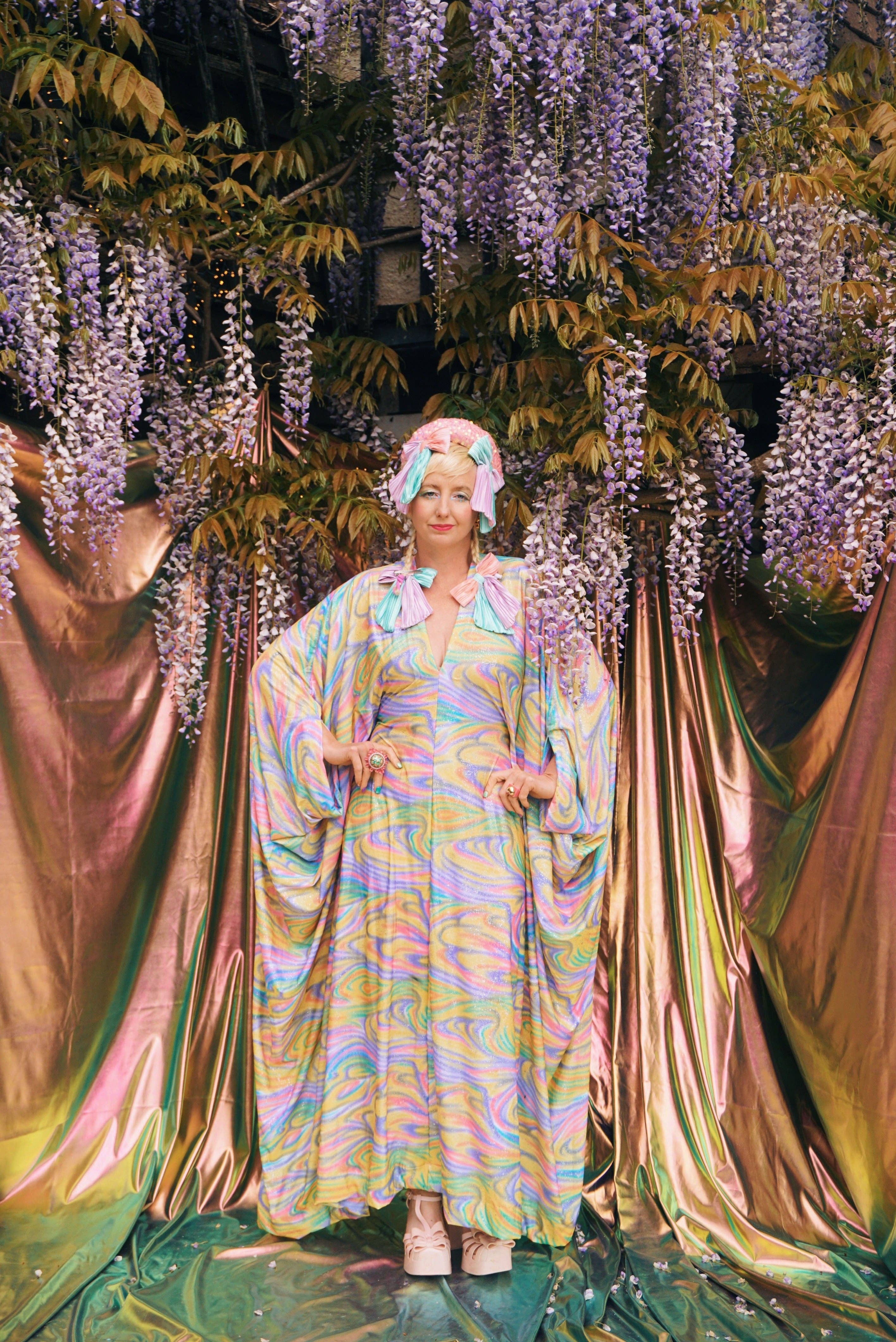 Psychedelic Dream Print V-Neck Kaftan Gown