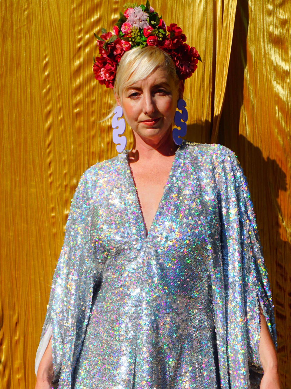 Silver Metallic Holographic/  Sequin Kaftan Gown / Dress