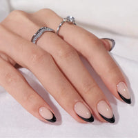 Black French Almond Nails - Press On Nails | Long Lasting & Reusable