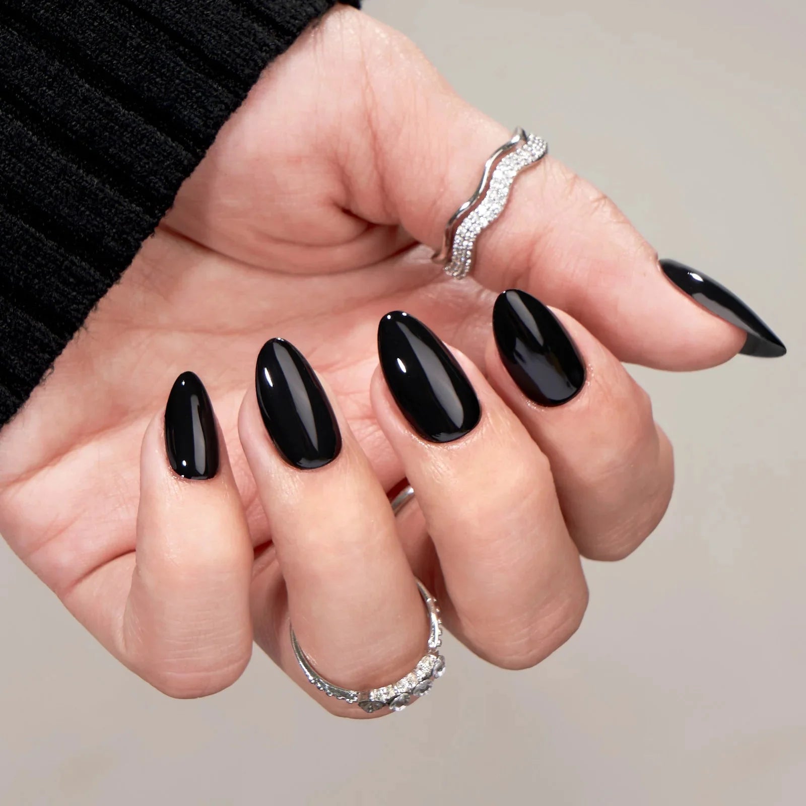 Black Almond Nails - Press on Nails | Long Lasting & Reusable