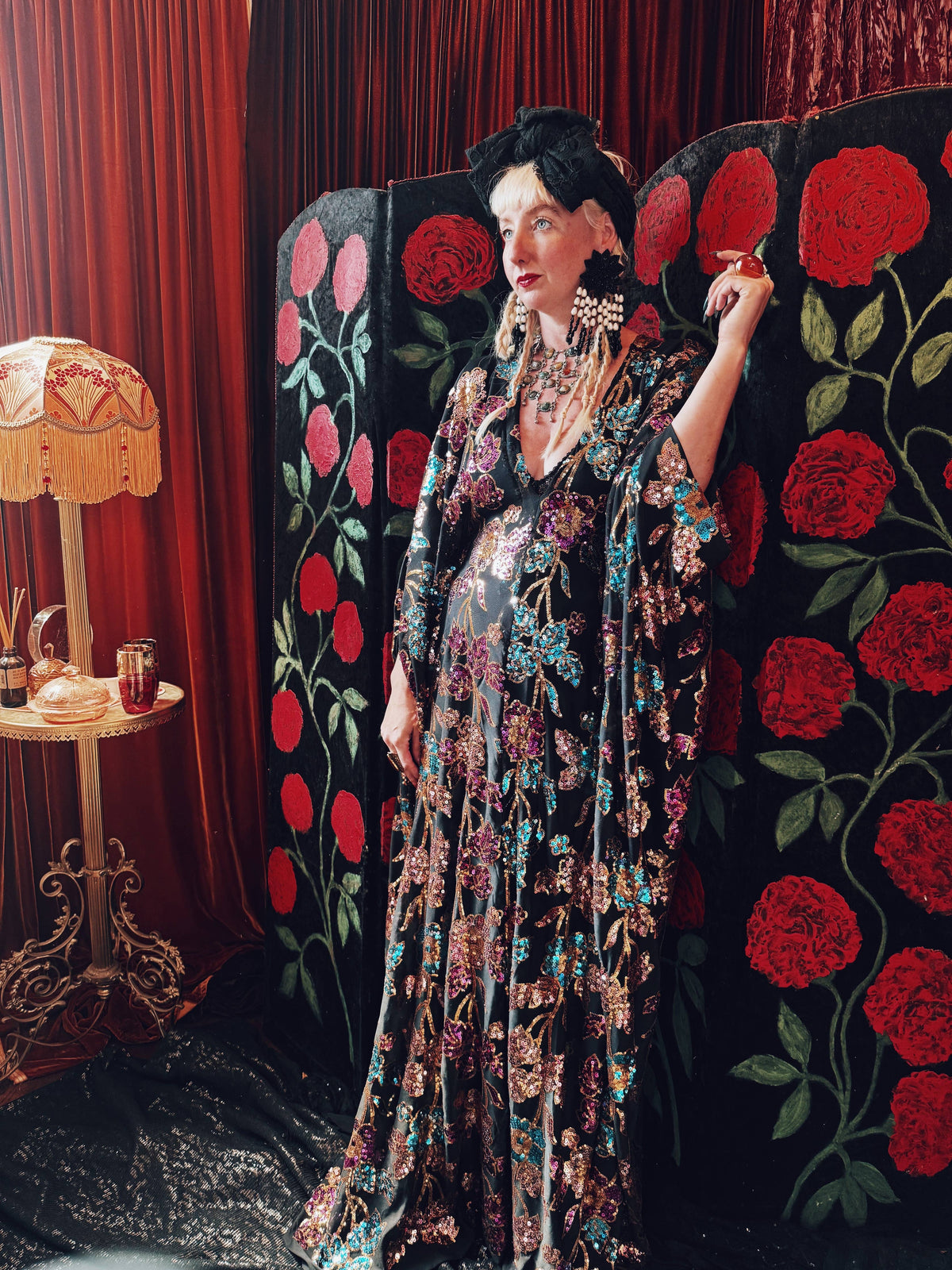 Enchanted Blossom Sequin V-Neck Kaftan Gown