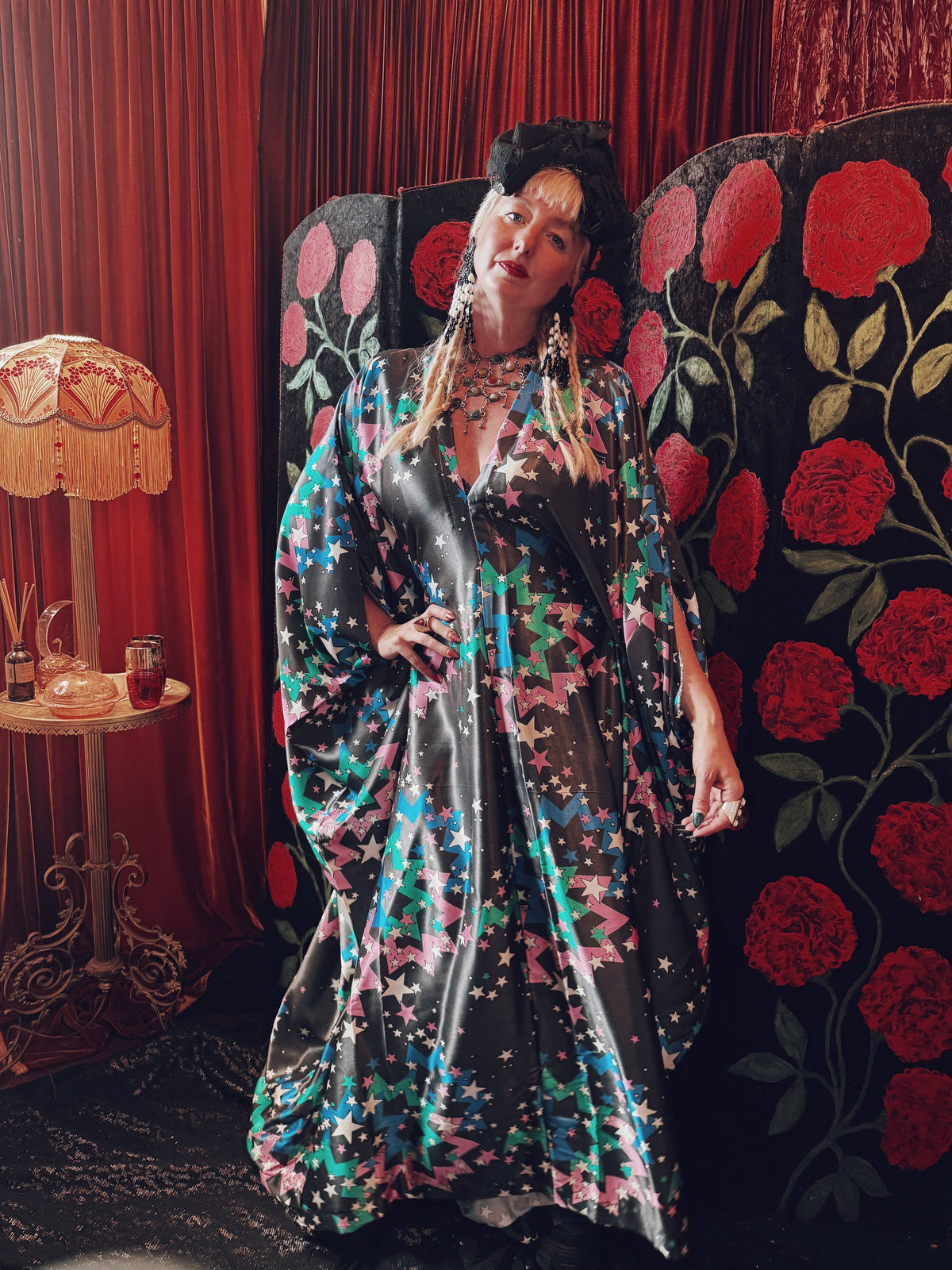 Cosmic Starlight Slinky V-Neck Kaftan Gown