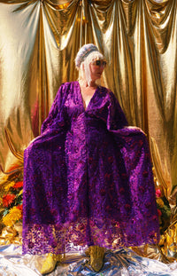 Desert Amethyst Lace Sequin V-Neck Kaftan Gown