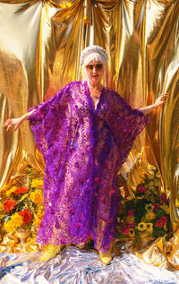 Desert Amethyst Lace Sequin V-Neck Kaftan Gown