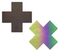 Plus X: Reflective Rainbow Cross Nipple Pasties by Pastease®