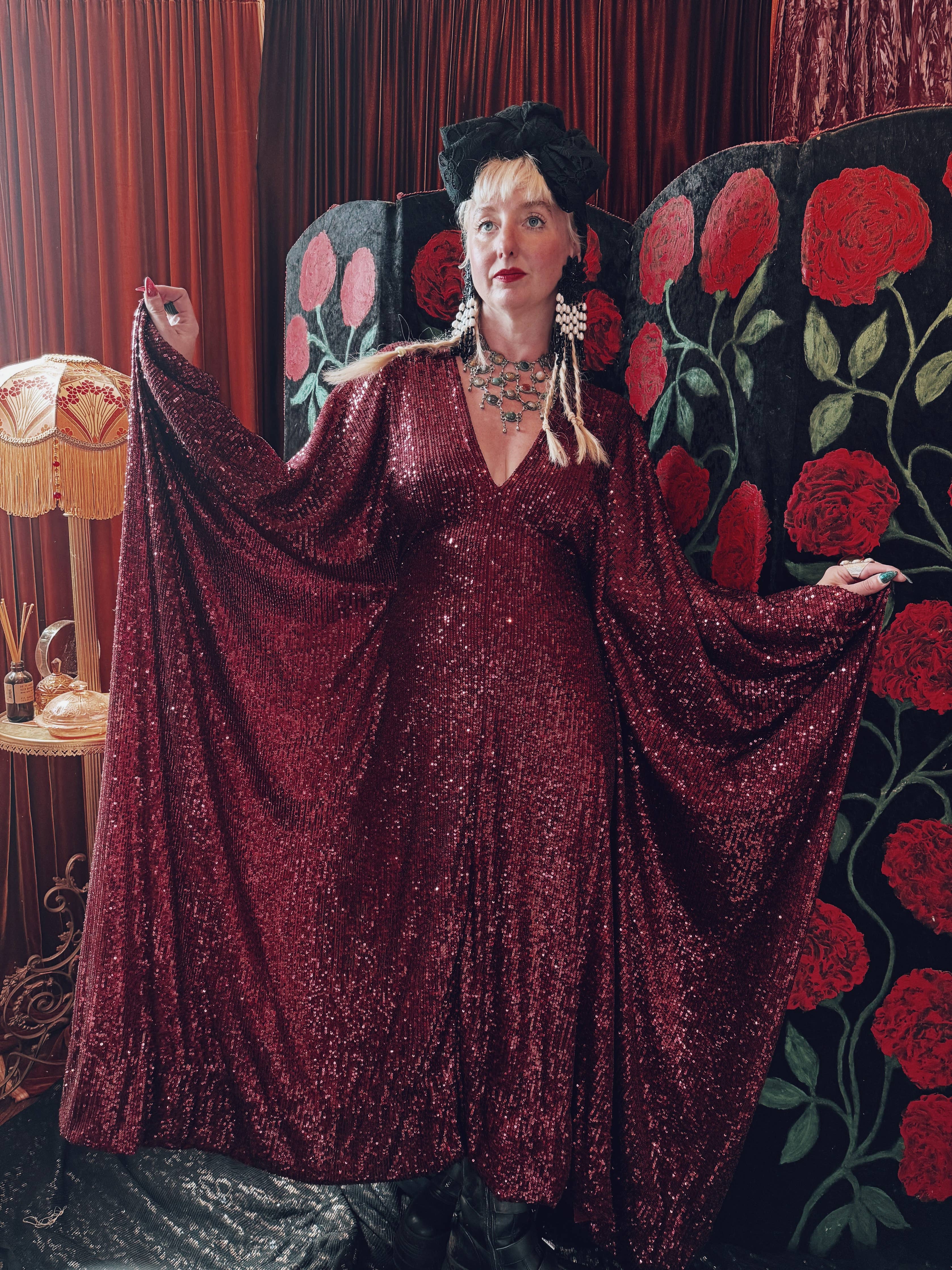 Blood Moon Sequin V-Neck Kaftan Gown