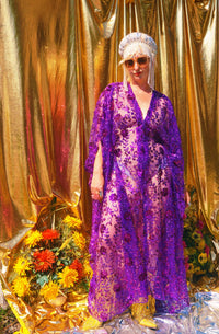 Desert Amethyst Lace Sequin V-Neck Kaftan Gown