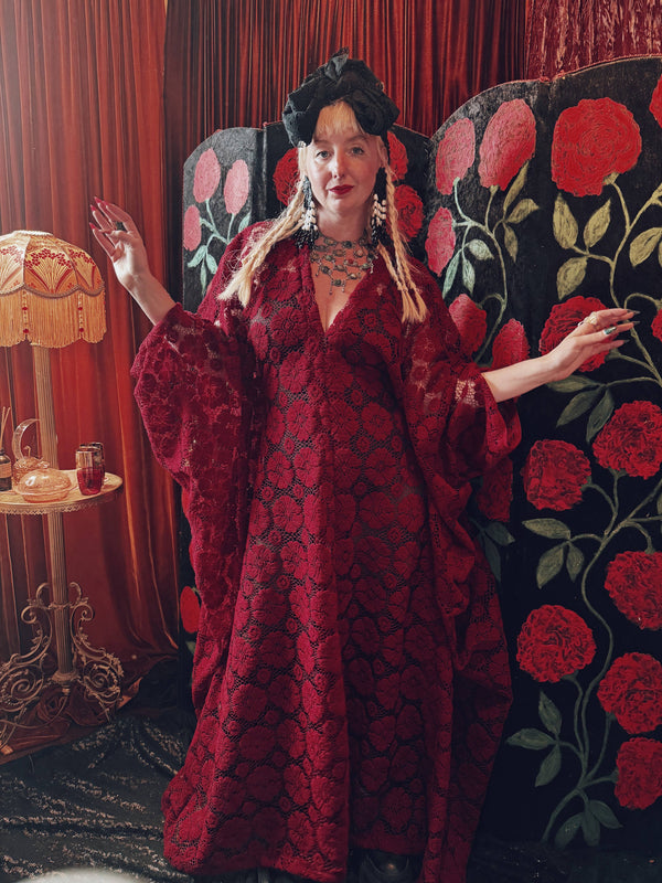 Crimson Moon Lace V-Neck Kaftan Gown
